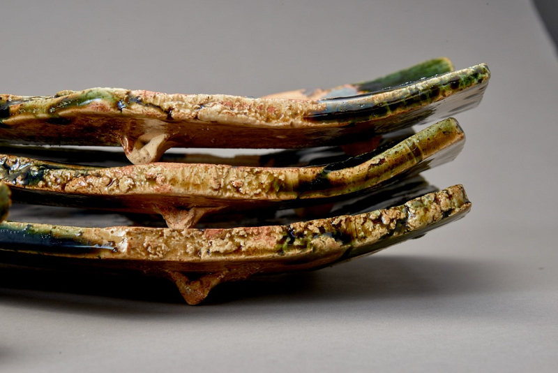 A Set of Four Sculptural Oribe Dishes by Takauchi Shugo (b. 1937)