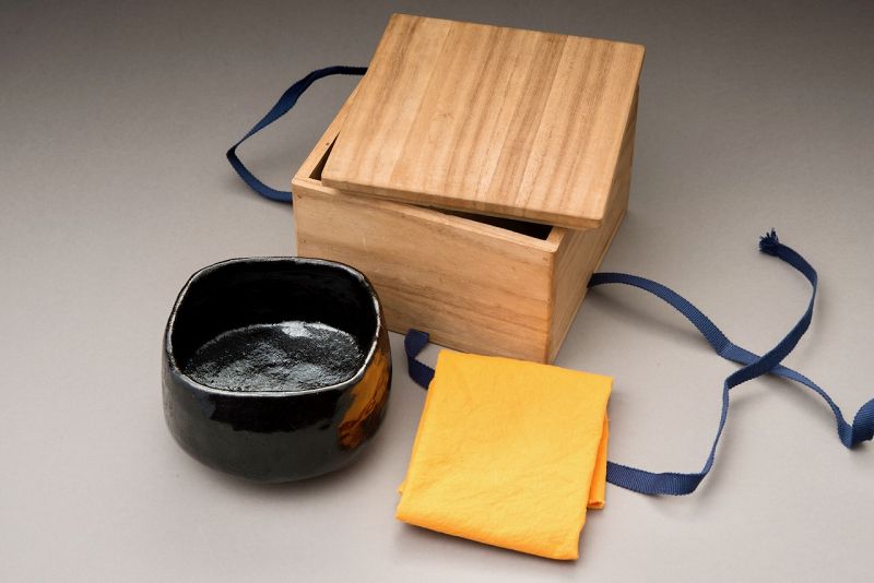 A Four Cornered Black Raku “Jidai” Chawan