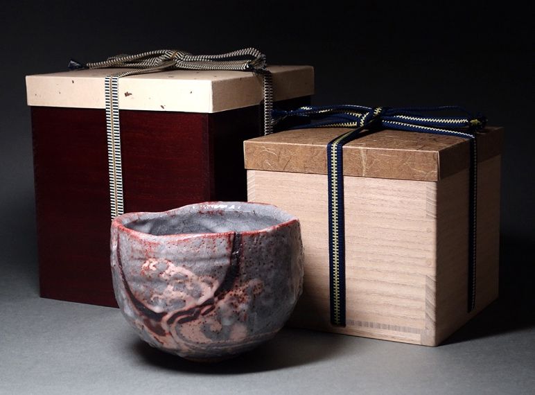 A Nezumi Shino Tea Bowl by Wakao Toshisada