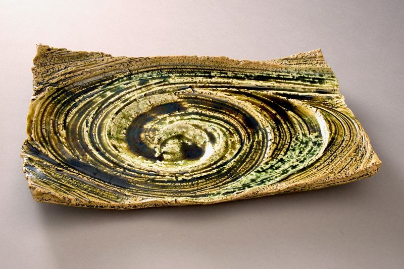 A Large Oribe Platter by Living National Treasure Suzuki Osamu