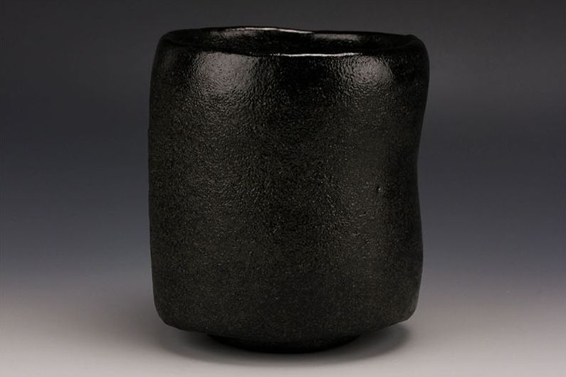 Black Raku Tsutsu Tea Bowl by Sasaki Shoraku