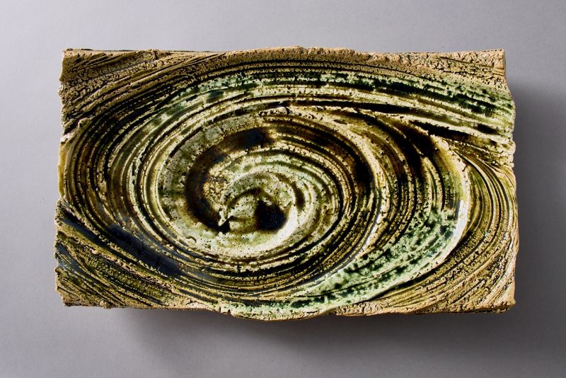 A Large Oribe Platter by Living National Treasure Suzuki Osamu