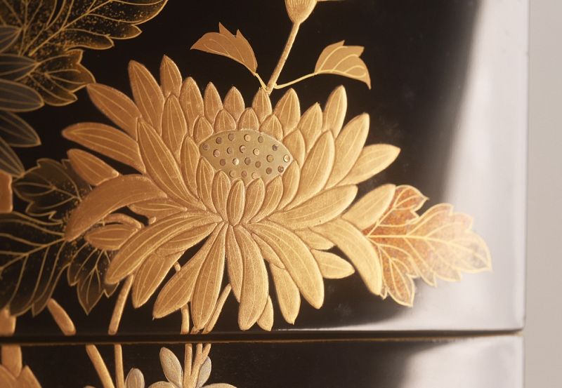A Meiji Period Maki-e Hand Painted Five-tiered Jubako Set