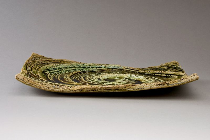 A Large Oribe Platter by Living National Treasure Suzuki Osamu