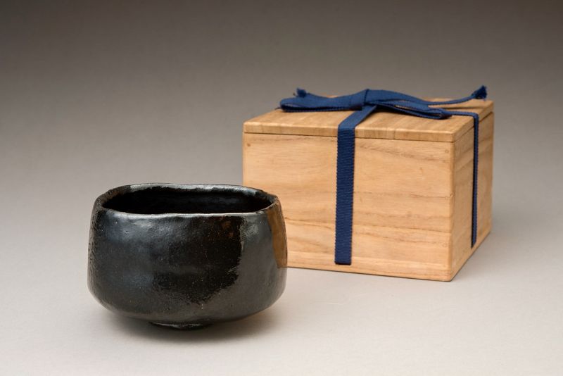 A Four Cornered Black Raku “Jidai” Chawan