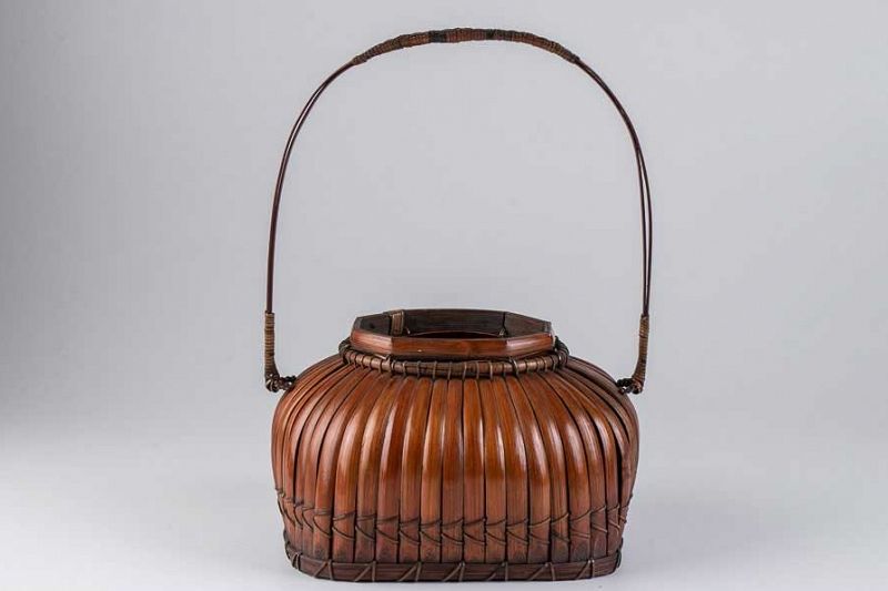 A Bamboo Woven Basket for Ikebana by Suzuki Chikuho-sai (1872-1936)