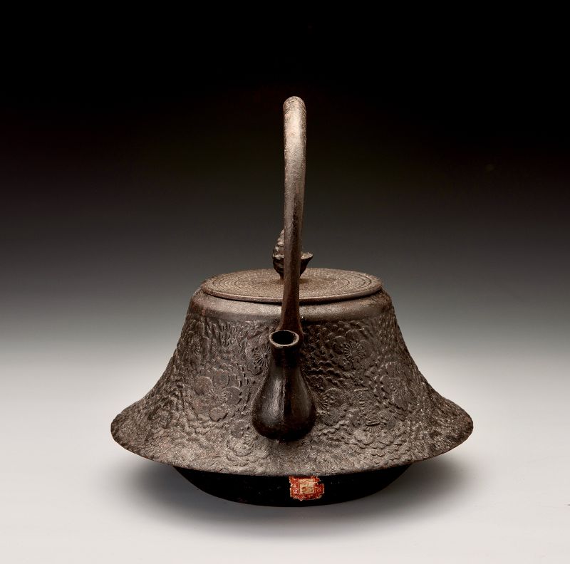 A Meiji Period “Tetsubin” Cast Iron Kettle with Cherry Blossom Motif