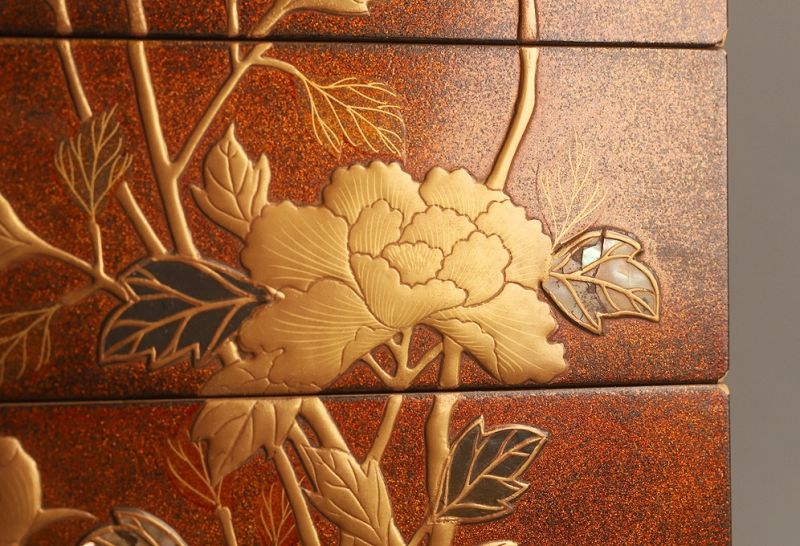 A Meiji Period Maki-e Gold Painted Five-tiered Jubako Set
