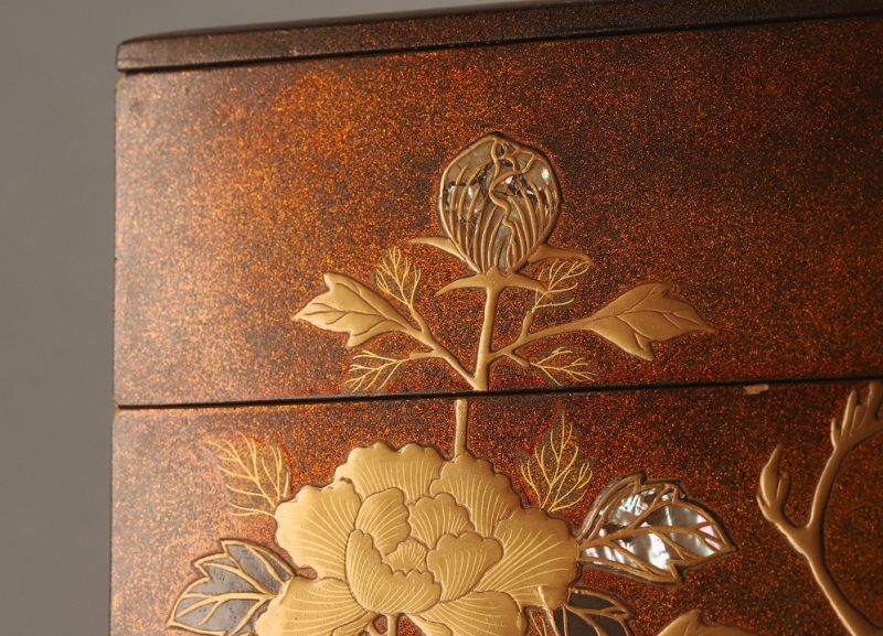 A Meiji Period Maki-e Gold Painted Five-tiered Jubako Set