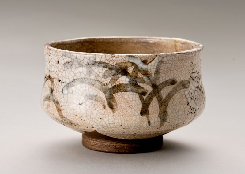 An Edo Period Shino Tea Bowl with Gold Repairs