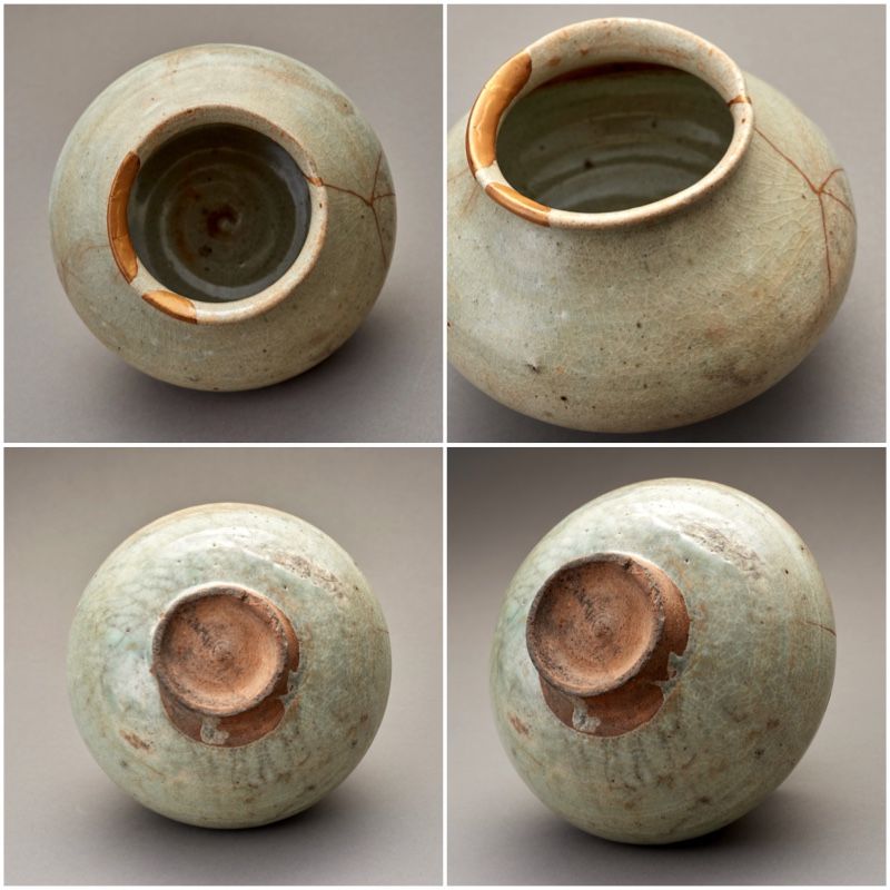 An Ancient Korean Celadon Vase with Gold Repairs