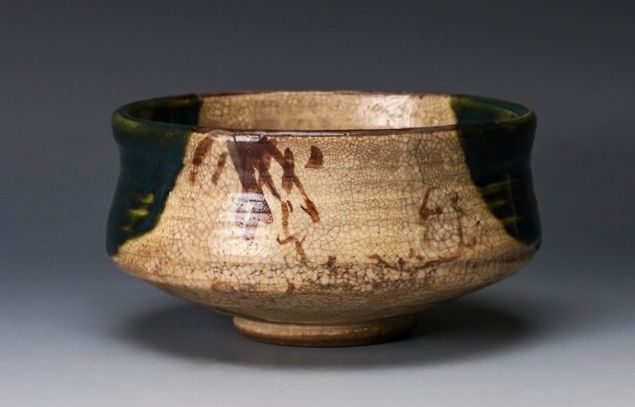 An Edo Period Oribe Tea Bowl with Green Glaze