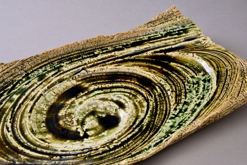 A Large Oribe Platter by Living National Treasure Suzuki Osamu