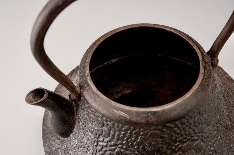A Meiji Period “Tetsubin” Cast Iron Kettle with Cherry Blossom Motif