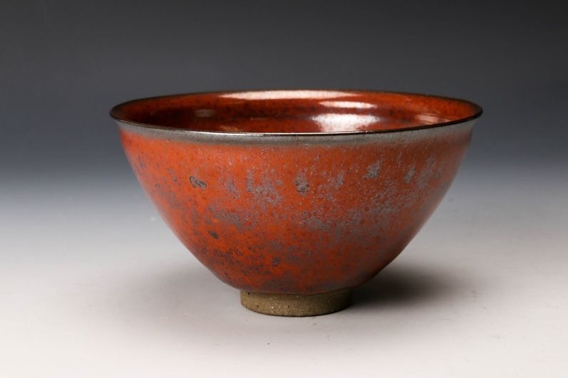 A Red Tenmoku Tea Bowl by Master Potter Kimura Moriyasu