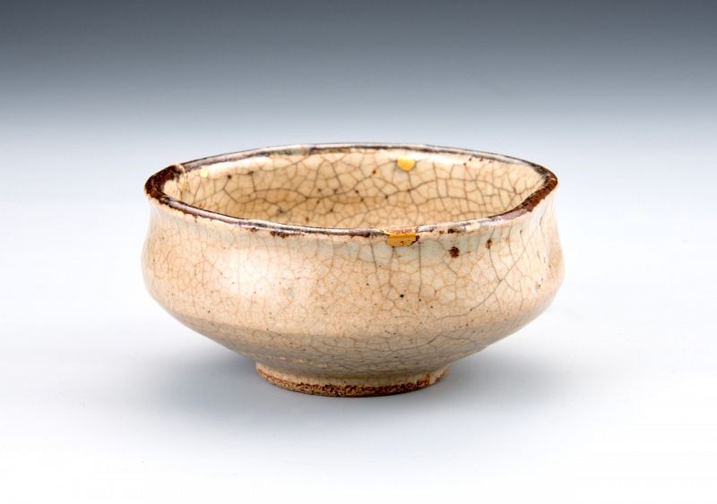 An Antique Karatsu Tea Bowl with Excellent Gold Repairs (Kintsugi)