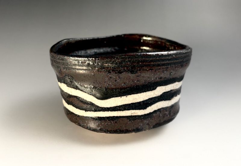 A Feldspar Striped Edo Period Oribe Tea Bowl