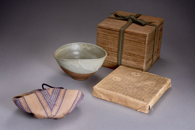 An Antique Karatsu Amigasa Tea Bowl with Shifuku