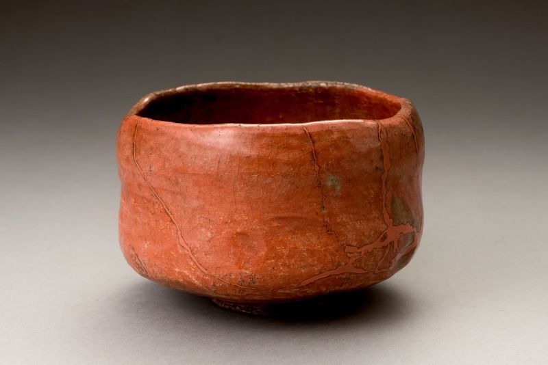 A Raku IX (Ryônyû) Red Tea Bowl with Extraordinary Lacquer Repairs