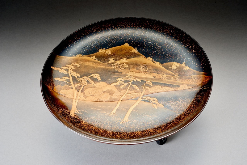 A Fine Late Edo Black-Lacquer Takatsuki with Gold and Silver Maki-e
