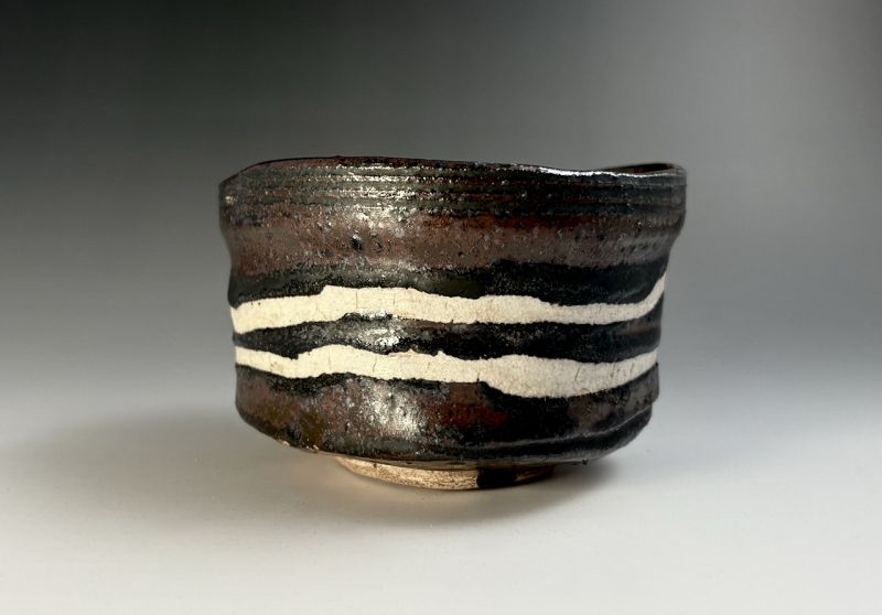 A Feldspar Striped Edo Period Oribe Tea Bowl
