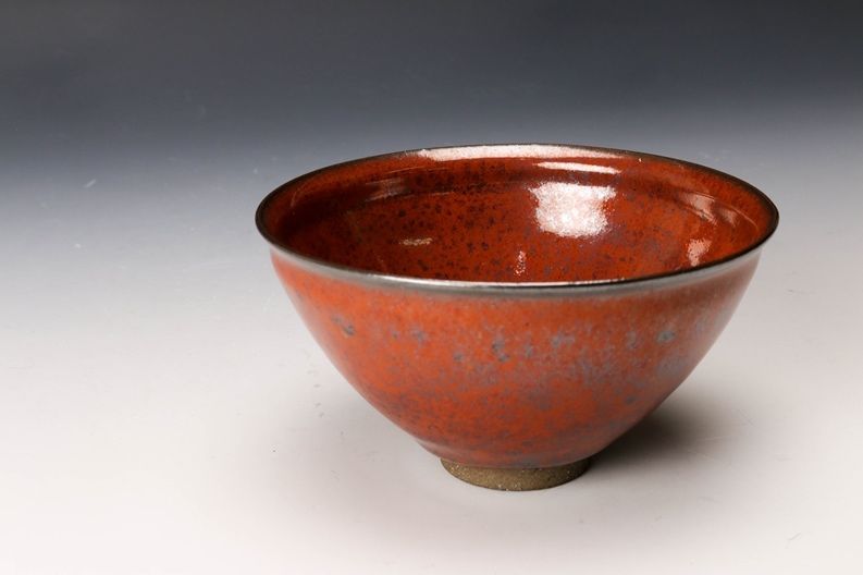 A Red Tenmoku Tea Bowl by Master Potter Kimura Moriyasu