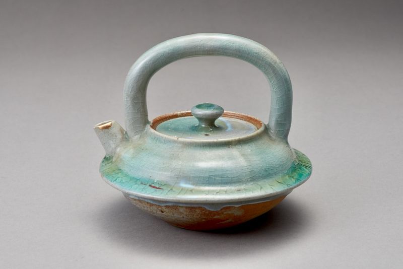 An Antique Celadon Chōshi for Sake with a Beautiful Gold Repair