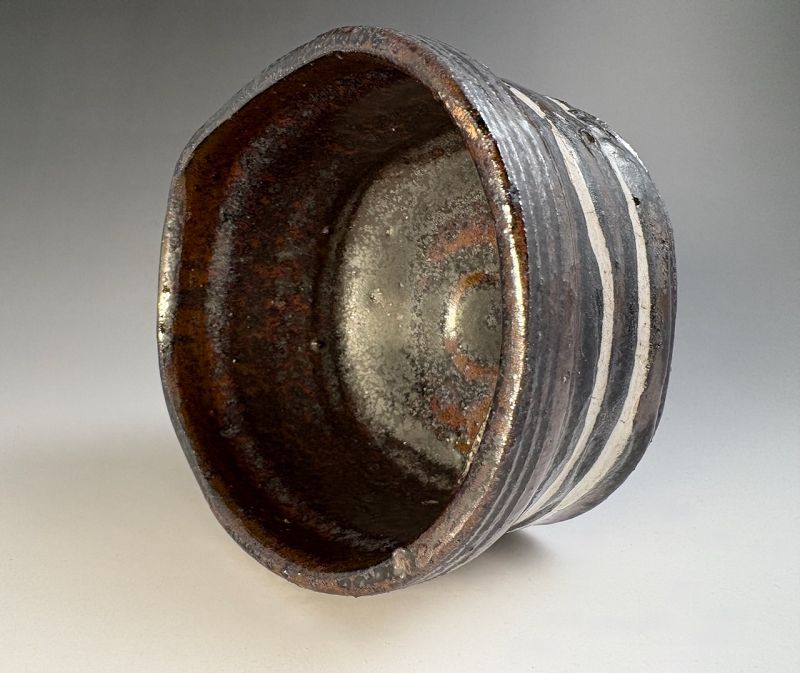 A Feldspar Striped Edo Period Oribe Tea Bowl