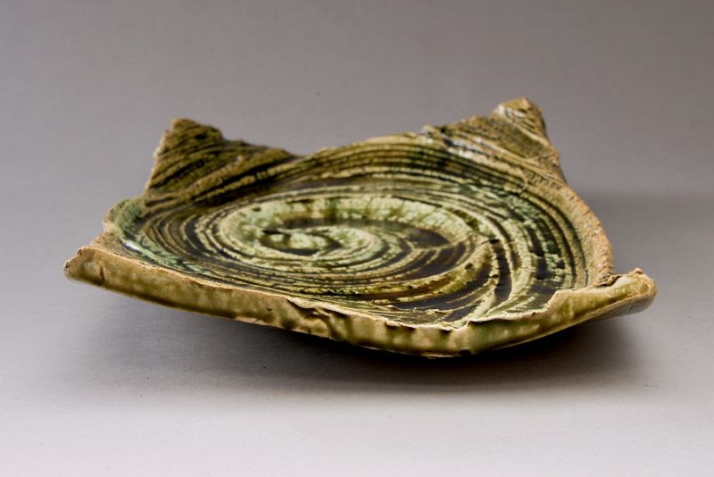 A Large Oribe Platter by Living National Treasure Suzuki Osamu
