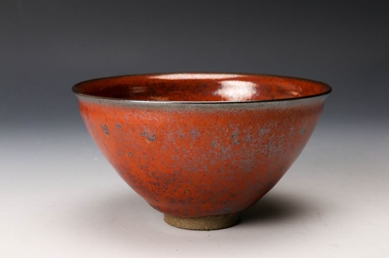 A Red Tenmoku Tea Bowl by Master Potter Kimura Moriyasu