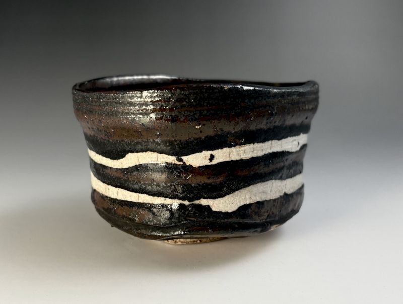 A Feldspar Striped Edo Period Oribe Tea Bowl
