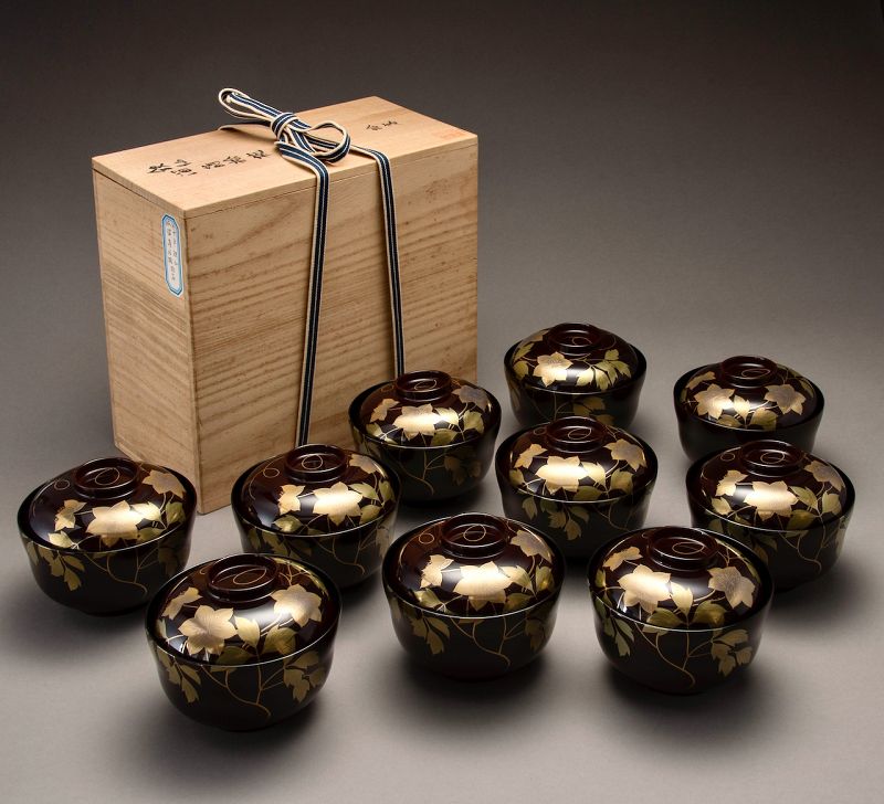 Hand Painted Lacquerware Bowl Set (10) by Musashino Urushi Kogei