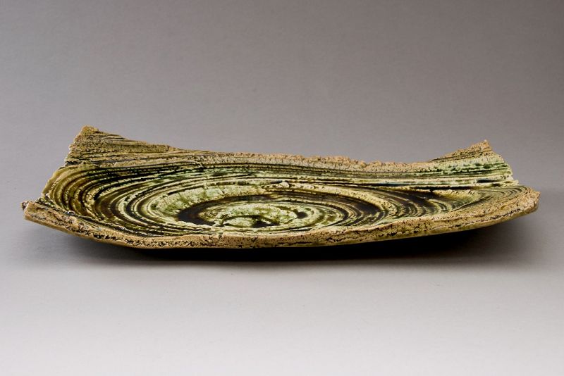 A Large Oribe Platter by Living National Treasure Suzuki Osamu