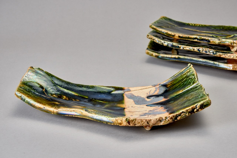 A Set of Four Sculptural Oribe Dishes by Takauchi Shugo (b. 1937)