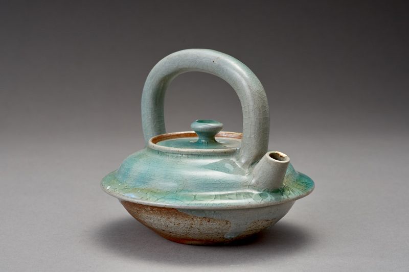 An Antique Celadon Chōshi for Sake with a Beautiful Gold Repair
