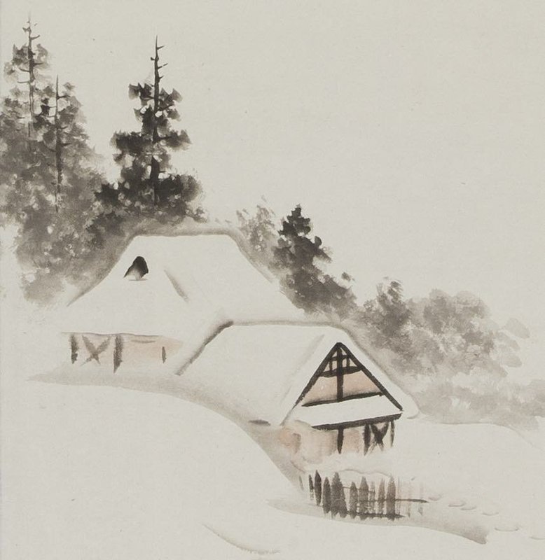 "Village in Winter" Hanging Scroll by Ōtagaki Rengetsu