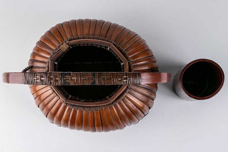 A Bamboo Woven Basket for Ikebana by Suzuki Chikuho-sai (1872-1936)