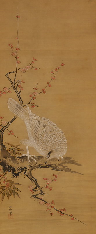 Hawk Perched on Plum Branch, Kano-ha (1834)