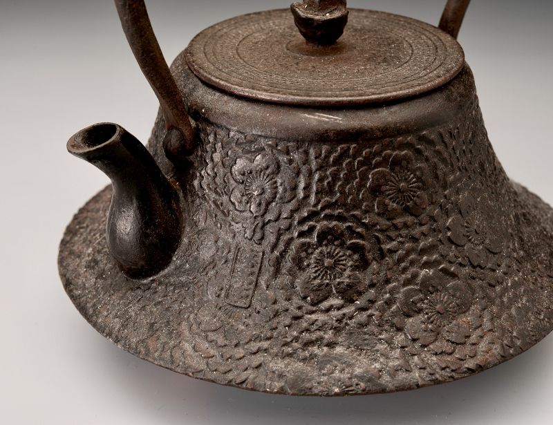 A Meiji Period “Tetsubin” Cast Iron Kettle with Cherry Blossom Motif