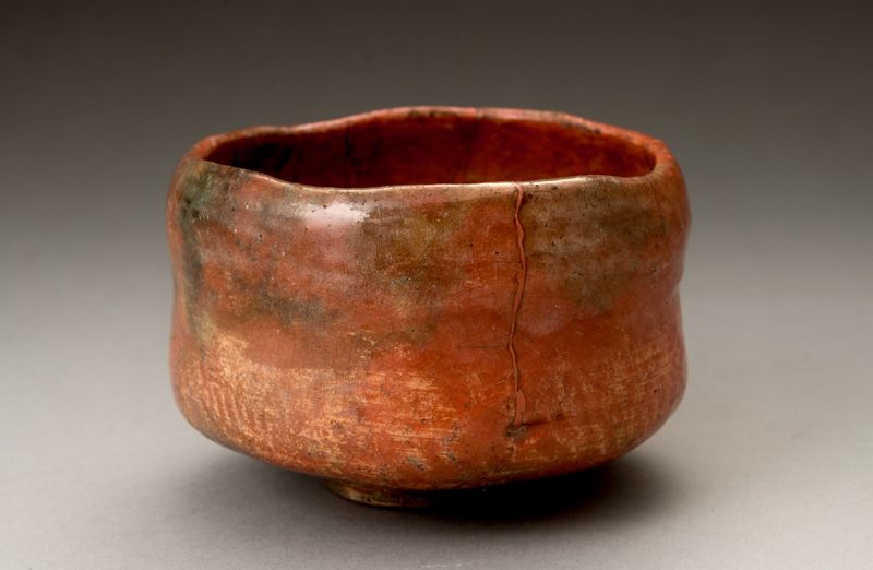 A Raku IX (Ryônyû) Red Tea Bowl with Extraordinary Lacquer Repairs