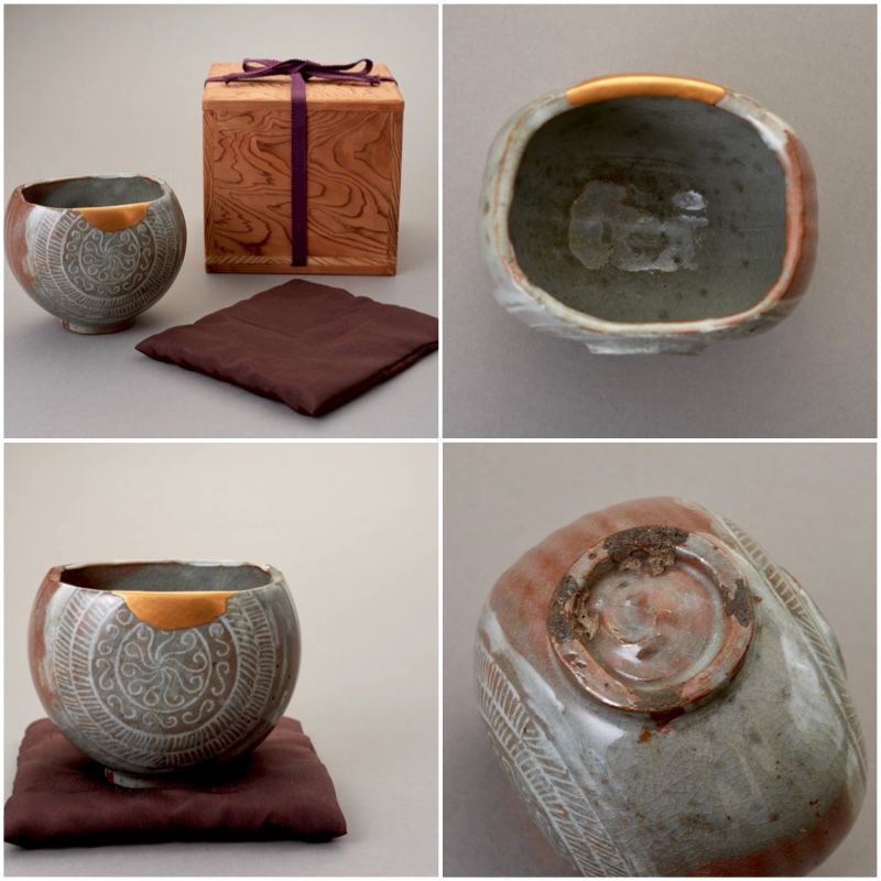 An Excavated Mishima Tea Bowl with Maki-e Gold Repair [Tokugawa Clan]