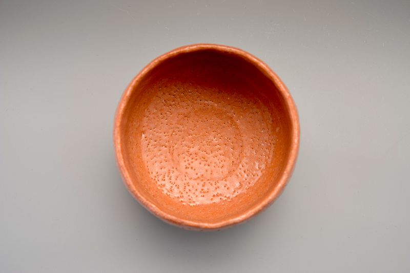 A Red Raku Tea Bowl by Veteran Potter Sugimoto Sadamitsu
