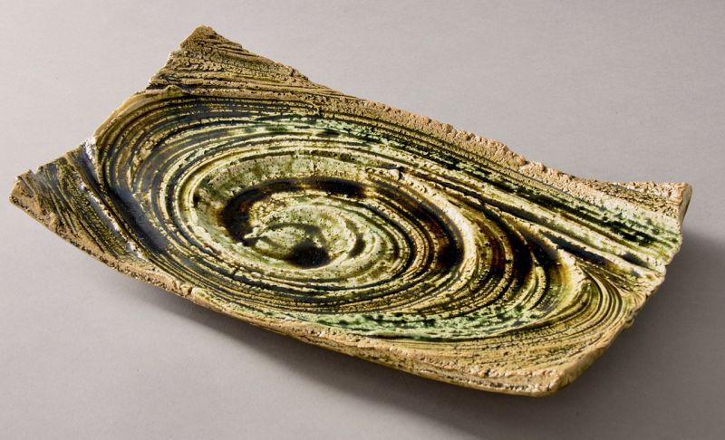 A Large Oribe Platter by Living National Treasure Suzuki Osamu