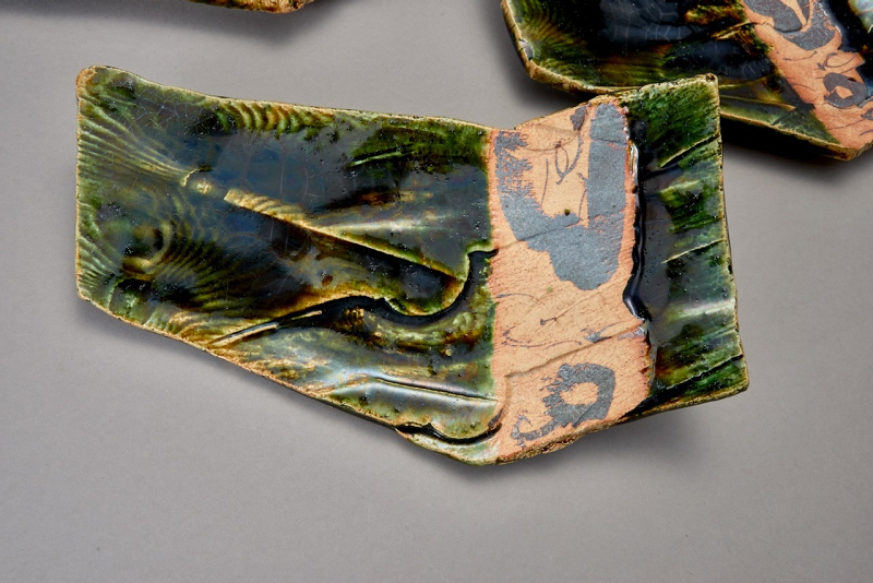 A Set of Four Sculptural Oribe Dishes by Takauchi Shugo (b. 1937)
