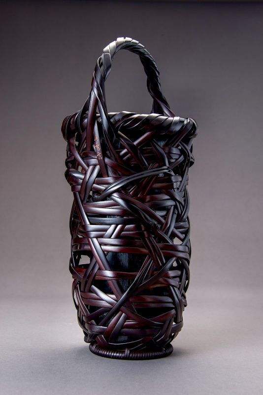 A Woven Bamboo Flower Vase by Shiraishi Hakuun-sai II