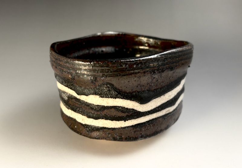 A Feldspar Striped Edo Period Oribe Tea Bowl