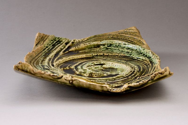 A Large Oribe Platter by Living National Treasure Suzuki Osamu