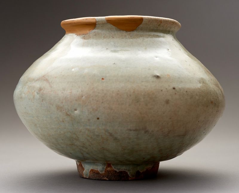 An Ancient Korean Celadon Vase with Gold Repairs