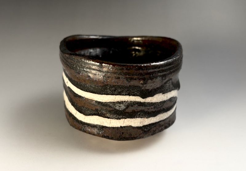 A Feldspar Striped Edo Period Oribe Tea Bowl