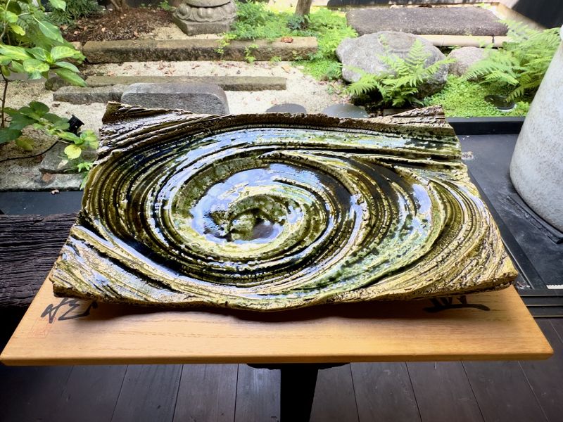 A Large Oribe Platter by Living National Treasure Suzuki Osamu